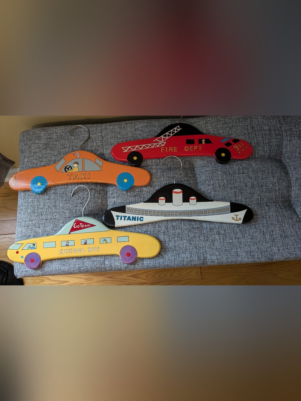 Set Of 4 Vehicle Themed Hand Painted Boys Clothes Hangers